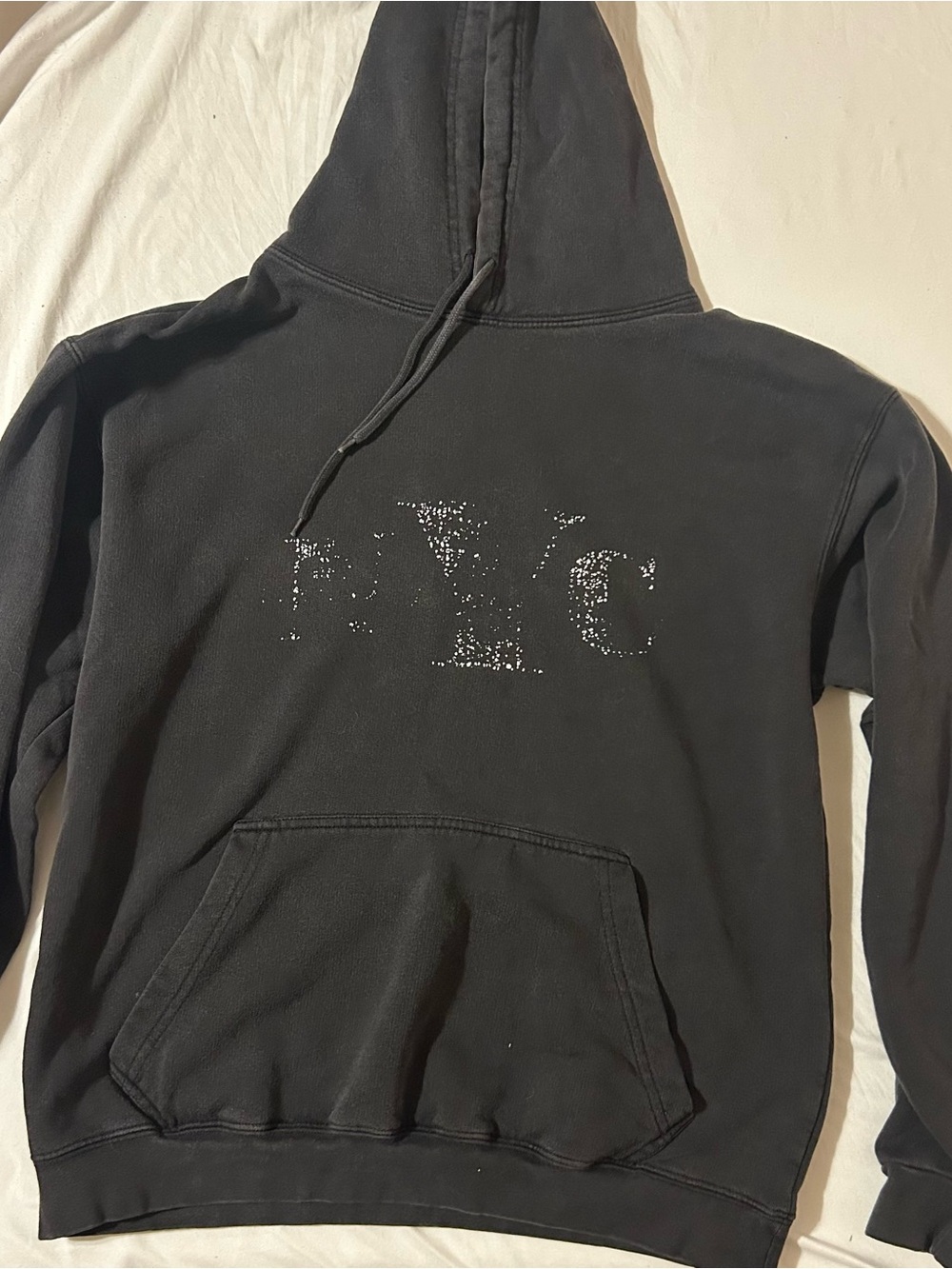 Black Men's Pullover Hoodie with Distressed Logo
